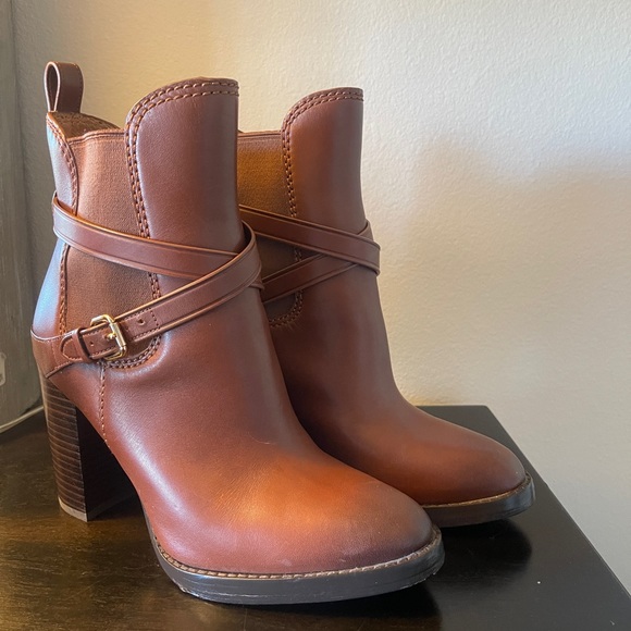 Coach Jackson leather heeled boots saddle brown, size 9 - Picture 2 of 8